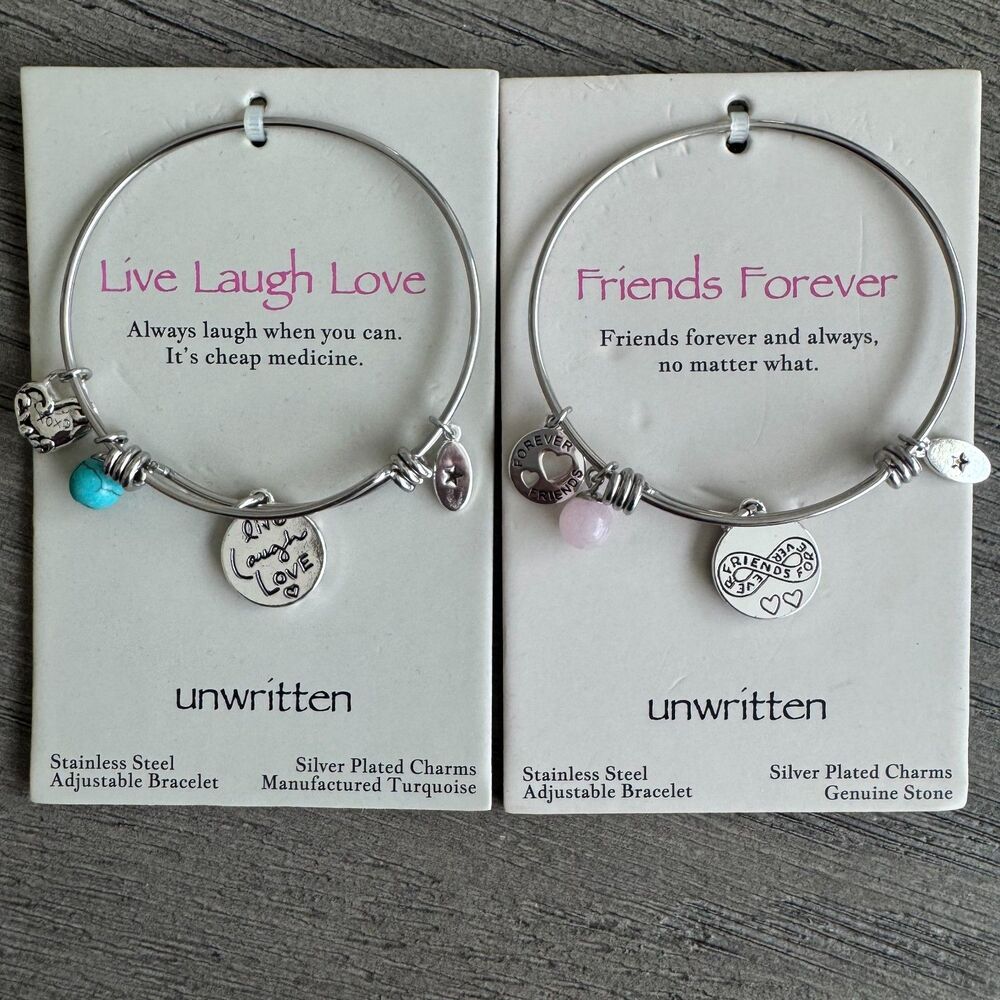 Pair of NWT Unwritten bangle bracelets-Friends Forever & Live, Laugh, Love